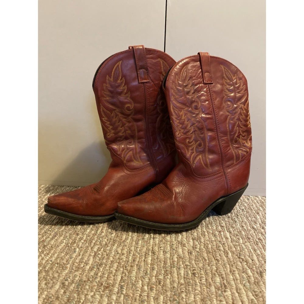 Laredo Madison 51055 Red Leather Cowboy Boots Womens Size 10M Snip Toe Western